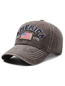 1Pc Unisex Vintage Washed Denim Baseball Cap With Embroidered "AMERICA EST 1776" & Flag Patch, Multi - Color Adjustable Retro Casual Hat For Men & Women, Breathable Sun Protection Headwear For Daily Outfits, Street Style, Travel, Outdoor Adventures & Patriotic Events, Fashion Accessory For All Seasons - A - View 6