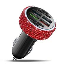 1 pièce Chargeur de voiture 2-en-1/8-en-1 avec strass, câble de charge 3-en-1 avec strass, charge rapide, Type C, USB, adaptateur de voiture, compatible avec Apple, téléphone, caméra de tableau de bord, iPad, GPS, cadeau pour les vacances/anniversaire