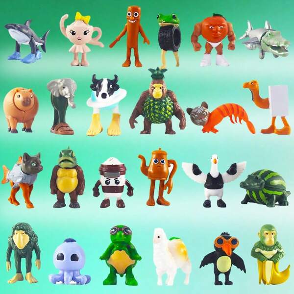 24 PIEZAS Figura de "Brainrot Tralalero Tralala" estilo italiano, Figura de Tiburón "Brainrot Meme" italiano, Figuras divertidas de "Brainrot Tung Tung Tung Sahur", Tiburón con zapatillas, Figuritas de "Brainrot Animals" virales de IA