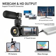 Nicamery 4K 视频摄像机 48.0MP 摄影相机，配备 3.0 英寸 IPS 显示屏、电容式触摸屏、270° 旋转、WiFi 传输、16 倍数码变焦、红外补光灯、麦克风、遥控器和 2 块电池、32G SD 卡