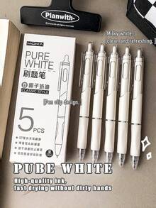 Push-Button Fast Dry Mini White Pen, Neutral Pen 0.5mm For Students, Exam, Note-Taking, Back To School Essential, Perfect Gift For Teachers And Students - Black - View 4