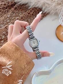 1pc Stainless Steel Strap Women Square Bracelet Watch, Elegant & Versatile, Shell Dial, Multi-Function, Suitable For Daily Wear