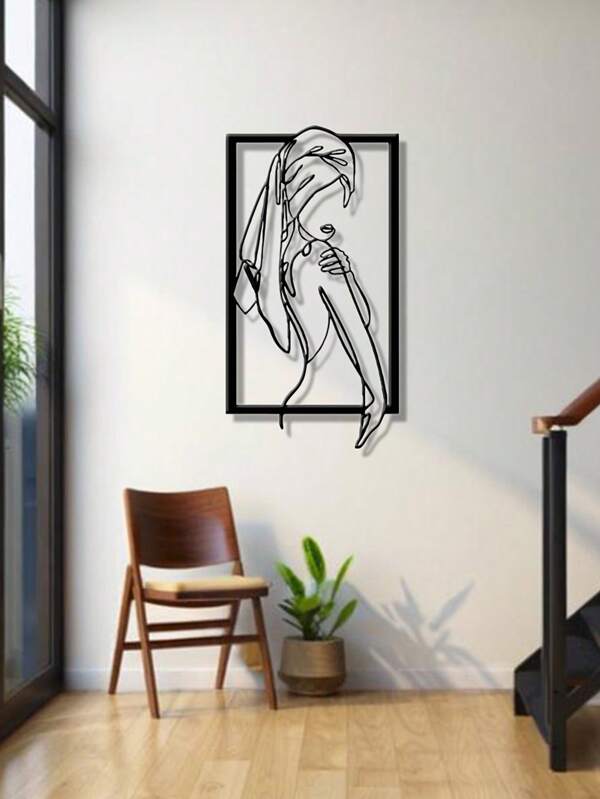 1 Stück Wandkunst aus Metall für Frauen, minimalistisches Linienkunstwerk, geeignet für Innen- und Außenwanddekoration, Badezimmer, Schlafzimmer, Zuhause, Wohnzimmer, tolle Einweihungsparty, Feiertags- oder Geburtstagsgeschenke, Badezimmer-Dekoration für Frauen