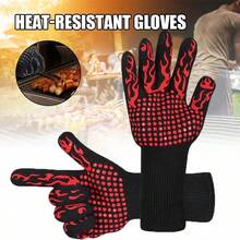 1 Pair Heat Resistant Gloves BBQ Grilling Cooking Oven Gloves Mitts 1472°F - Red and Black - View 2