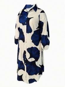 Casual Loose Shirt Dress Long Sleeve Button Front Dress,Shirt Dresses For Women - 藍白色 - 查看 2