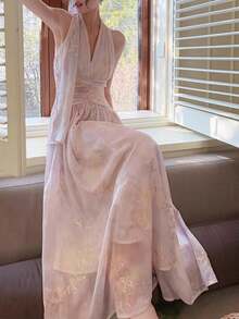 Fall Women's Elegant Floral Printed Halter Backless Homecoming Party Dresses Autumn Korean Style Female Vintage Chic Birthday - View 7