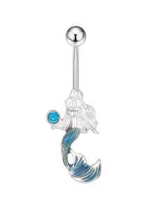 14G 不锈钢花朵肚脐穿孔饰品 CZ 水晶心形蝴蝶肚脐环吊坠女士