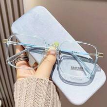 New Fashion Large Frame  Light Reading Glasses For Women, Internet Celebrity No-Makeup Versatile Big Face Slimming Fashion  Non-Prescription Glasses - 透茶框(帶鼻托) - 查看 7
