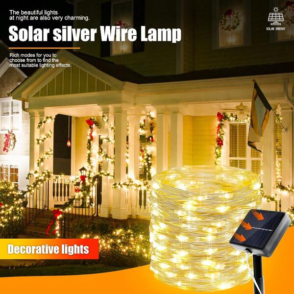 Newly Upgraded Solar Outdoor String Lights: Solar-Powered, Waterproof Silver Wire Lights With 8 Flashing Modes, Featuring Silver Wire LED Bulbs. Perfect For Decorating Campuses, Houses, Parties, Trees And Gardens During Festivals Such As Halloween, Christmas, Thanksgiving And Back-To-School Season.