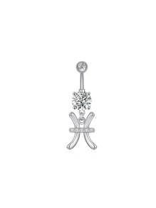 1 bucată culoare argintie culoare auriu-roz douăsprezece constelații zirconia sexy lung inel pentru buric piercing din oțel chirurgical femei inel pentru buric