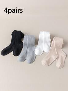 4 pares de Medias a rayas verticales de unicolor para niños, adecuadas para todas las estaciones, se pueden usar como mallas - Multicolor - Ver 33