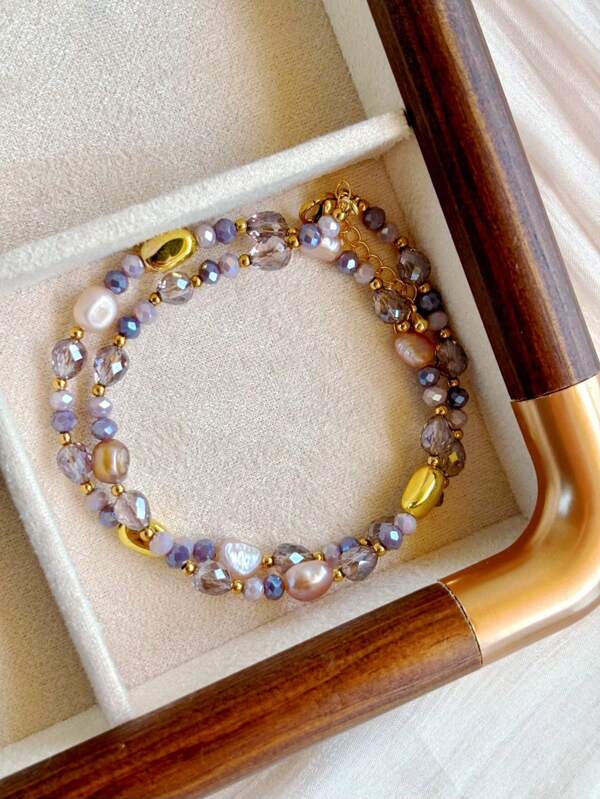 1pc Elegant & Charming Natural Baroque Pearl & Amethyst Necklace, Exclusive High-End Pearl Choker Necklace For Women