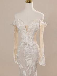 Luxurious Off-The-Shoulder Long Sleeve Florence Lady Resort White Tail Mermaid Wedding Dresses Bridal