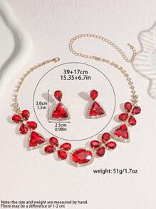 3-teiliges Set mit Halskette und Ohrringen, mit Strass und geometrischen Edelsteinen besetzt, zart und modisch, hochwertig, geeignet für den täglichen Gebrauch, Campus-Dates, Hochzeiten, Partys, Valentinstag, Urlaubsgeschenke für Frauen