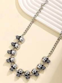 suteyi 1 pieza Collar de estilo gótico de moda con cuello exagerado y múltiples calaveras conectadas