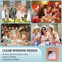 5/10/20/30pcs Kraft Paper Gift Bags With PVC Transparent Window And Handle, Gift Packaging Bags For Birthday Wedding Party Flower Shop Christmas