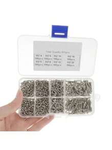 800pcs M2 Stainless Steel Flat Head Self-Tapping Screws Set, Locking Wood Screws Combination, Self-Tapping Woodworking Fasteners Screws, Suitable For Fixing Wood And Metal, 4/5/6/8/10/12/16/20mm