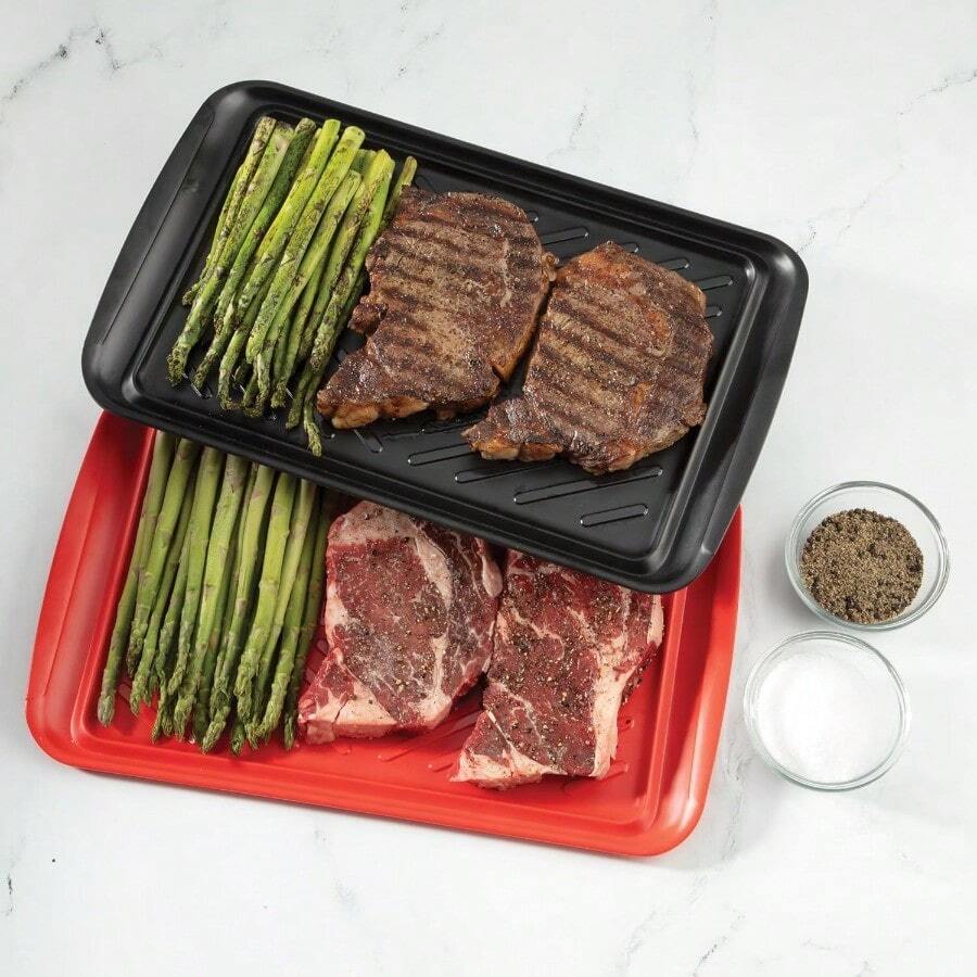 Grilling Prep And Serve Trays 17x10.5 Inch BBQ Safe For Food Handling 2 Dishwasher Safe Nesting Trays Black And Red Perfect Grilling Tray For Cooked And Raw Meat Fits 6 Burgers - Trung bình - 17" x 10,5" - Xem 1