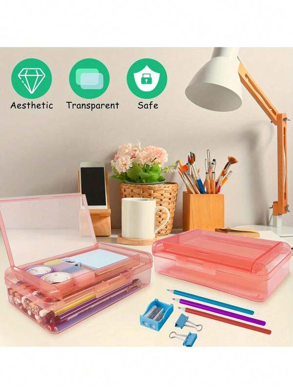 Trousse à crayons transparente à double couche pour filles - en matériau PP, organisateur de papeterie pour enfants