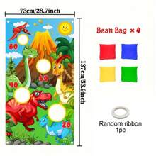 Dinosaur Themed Toss Game Banner, Realistic Dinosaur Party Cornhole Game Set With 4 Bean Bags, 4 Cornhole Holes For Indoor & Outdoor, Birthday Party Decor, Decorative Yard Hanging Banner