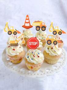12 STÜCK Bau-Fahrzeug Cupcake Topper, Bau-Cupcake Topper Auto Bagger Kuchen Dekoration, Geburtstags-Party Kuchen Dekoration Feiertagsparty Zubehör