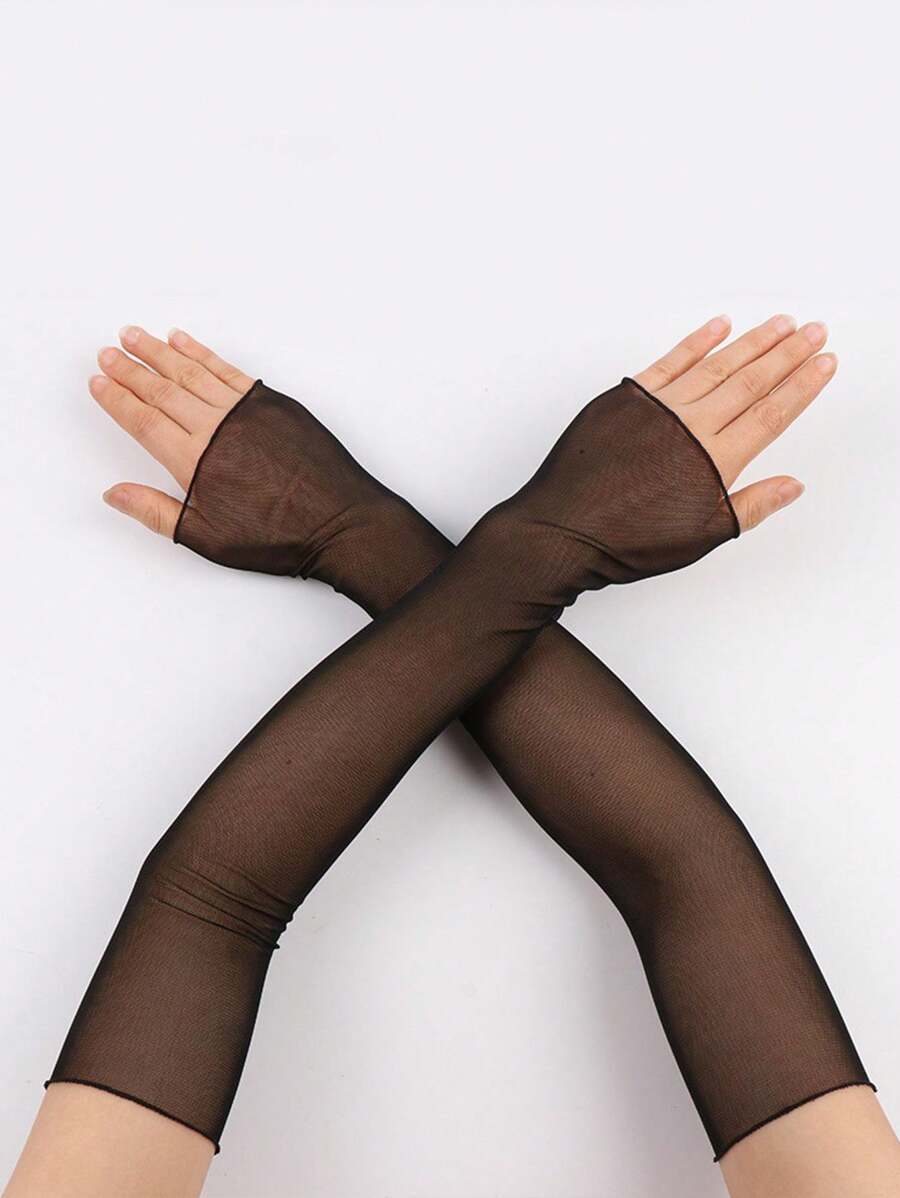1 Pair Lace Net Gloves For Wedding Party Cosplay, Tight-Fitting Sexy Breathable Thin Half Arm Sleeve Cover, For Cycling Sun Protection