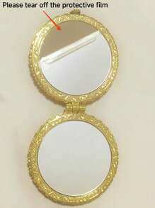 1pc Fashionable & Elegant Vintage Floral Print Portable Folding Compact Mirror