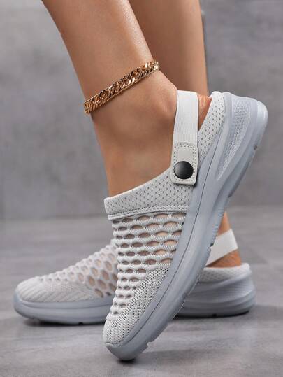 Sandalias de verano de mujer del 35 al 43, de malla de punto con punta cerrada y slip-on, informales, transpirables, ligeras y con perforaciones, zapatos planos