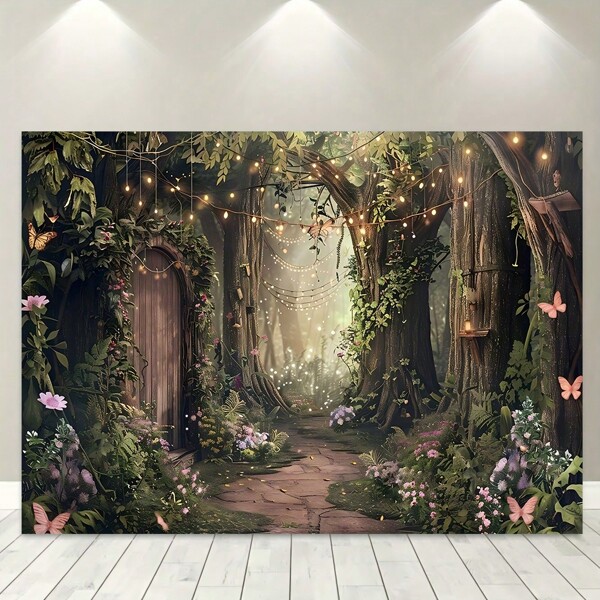 1pc, Spring Background, Shooting Background Banner With The Theme Of Magic Garden, Fairy Tale World, Grass Butterfly Fairyland, Suitable For Shower, Birthday Party Decoration, Studio Photography, Party Decoration Supplies, Home Decoration Supplies, Multiple Size Options, No Electricity Required