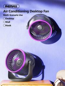 REMAX 三合一旋风风扇；壁挂式/桌面式/挂钩式使用；图书馆静音；3 种速度设置；90° 上下调节和 360° 旋转底座；双静音电机；循环风；可水洗；1200mAh 可充电大电池，可使用 3.5 小时；适用于家庭、办公室和卧室（紫色） - 紫色 - 查看 1