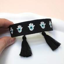1 pièce Bracelet ajustable vintage tressé à la main avec un œil de démon créatif, à franges. Convient pour la famille, les amis, les étudiants, les cadeaux de fête, les fêtes, les voyages, bracelet de bénédiction