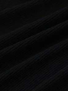 Bộ đồ 2 món thường ngày xuân/hè cho nữ, áo thun tay ngắn cổ tròn có nút màu tương phản và quần cạp cao dáng rộng thoải mái - Đen+Trắng - Xem 8