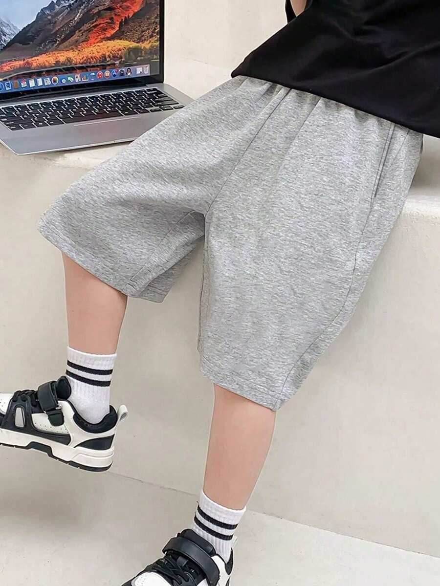1件男童青少年舒適寬鬆口袋短褲,適合居家、戶外運動、室內休閒,純色,適用春、夏、秋季,返校季 - 淺灰色 - 查看 1
