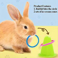 1 套迷你宠物互动玩具：2 个冰淇淋蛋筒 + 8 个环，拼图咀嚼缓解兔子、豚鼠、仓鼠的压力，适合小型宠物（耐用设计）