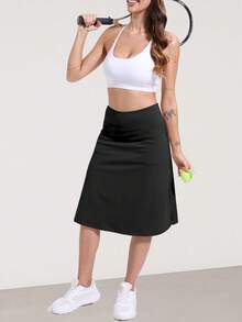 CZRLHYT Women 25" Knee Length Tennis Skirt With Built In Short Golf Skirts Skirted Legging With Pockets - Black - View 2