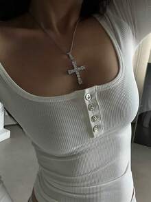 Ropa de mujer de otoño Nora Noon, blusa de cuello cuadrado de manga larga, ajuste ceñido y sexy, adecuada para volver al colegio, deportes y fitness, uso diario. - Blanco - Ver 9