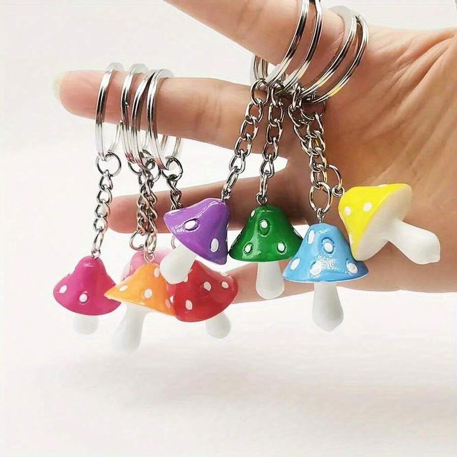 Set de llaveros con diseño de hongos kawaii - Encantos de setas de colores del arcoíris para decorar mochilas y llaves - Multicolor - Ver 1