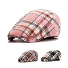 1pc Classic Plaid Beret Cap For Men, Casual Newsboy Hat Vintage British Style, Spring/Summer