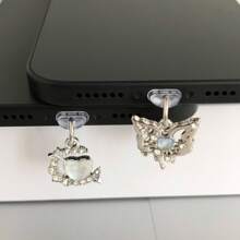 Tapón antipolvo tipo C para puerto de carga con diseño de corazón, mariposa y estrella, accesorio decorativo colgante para smartphones, tabletas, electrónica y amantes de los gadgets