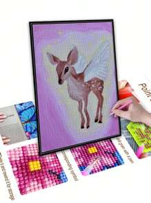 5D DIY Diamond Painting Mosaic Art Kit, Deer Wings Pattern, Diamond Art Home Decor Wall Painting, Great Halloween, Christmas, Birthday, Thanksgiving Gift For Friends, Family And Loved Ones - Purple - View 5