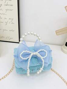 1pc Lace Bow Sweet Style Handbag, Fashion Pearl Bow Princess Style Cute Coin Purse Crossbody Bag, Korean Versatile, Casual Comfortable Strap, Smooth Long Design, Suitable For Girls Daily Shopping And Travel, An Ideal Gift Choice. - Bow Pearl Handbag - View 14