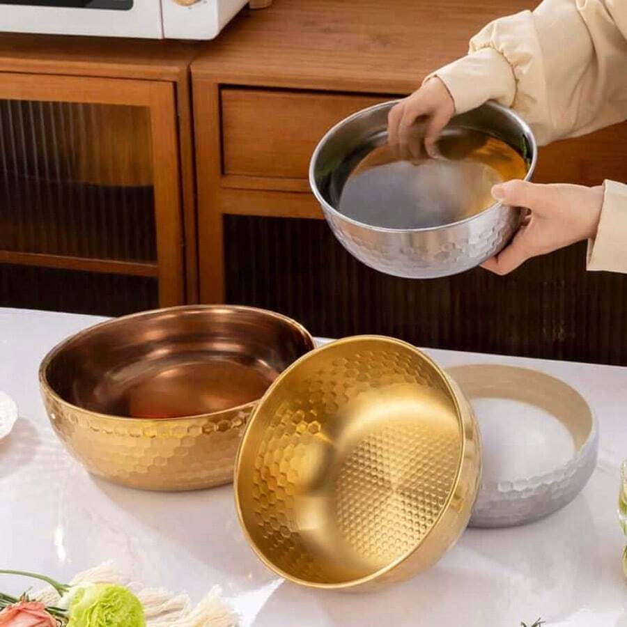 1pc Stainless Steel Mixing Bowl, Korean Style Salad Bowl, Japanese Cold Noodle Bowl, Household Soup Bowl, Instant Noodle Pot,School Supplies