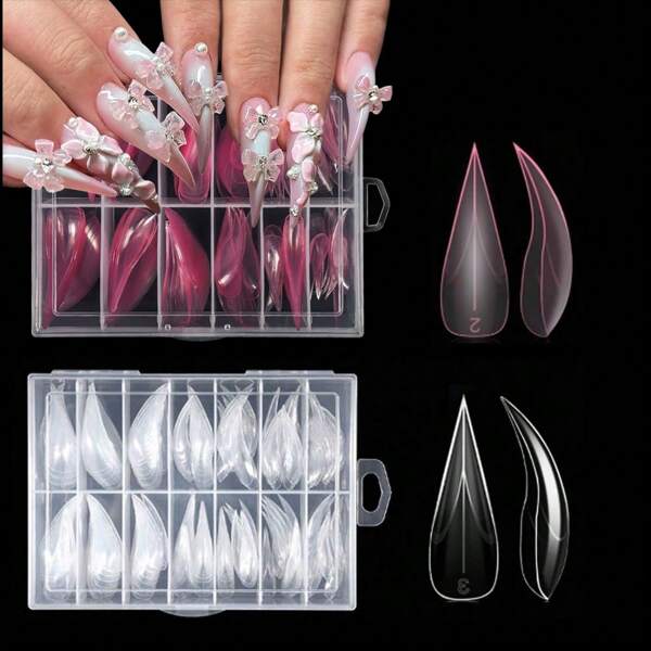 120PCS Pink/Transparent Eagle Claw Complete Set Of Nail Molds, 12 Sizes Of Long Reusable Acrylic Nail Extension Molds, Suitable For Nail Salons And DIY