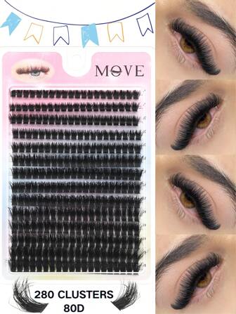 280pcs 80D Cluster Eyelashes, 0.07mm Thickness, D-Curl, Mixed Length 8mm-16mm, Natural Russian Mink Volume Lashes, Dramatic Faux Mink Design, Handmade, Easy DIY Makeup, 0.07mm D-Curl Volumizing Lashes, Lightweight And Comfortable For Daily Use. Suitable For Halloween Stage Makeup, Festive Makeup, Christmas Makeup, Essential For Beginners.