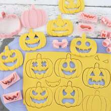 9 Stücke Mini Kürbis Keksform Set, DIY 3D Kürbis & Geist erhabenes Design Keksstempel, Keksausstecher Set für Zuckergusskzendekoration, Mini Lebkuchen Kuchenpralinem Form, Halloween Deko