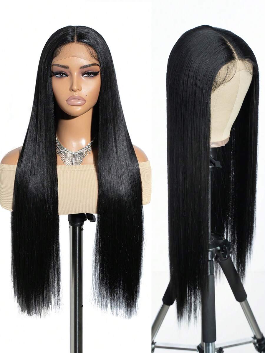NOBLE Peruca Sintética Reta Preta Longa de 30 Polegadas com Frente de Renda, Peruca de Renda Feminina, Resistente ao Calor, Peruca para Cosplay - Multicolorido - Visão 1