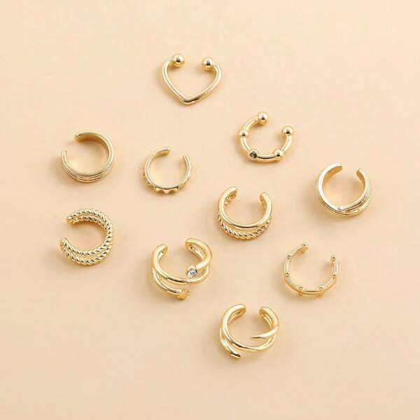 1 Set de 10 piezas de aretes de clip de color dorado, sin necesidad de perforación de oreja