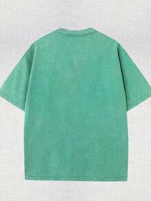 230g Water Washed, Enjoy Life Together With Printed T-Shirts, High-Quality Wax Printed Cotton Retro Fashion Brand T-Shirts, Men's T-Shirts, Beach Essentials, Men's Summer Clothes Summer T-Shirts, Holiday Gifts, Perfect Gifts - 草綠色 - 查看 2