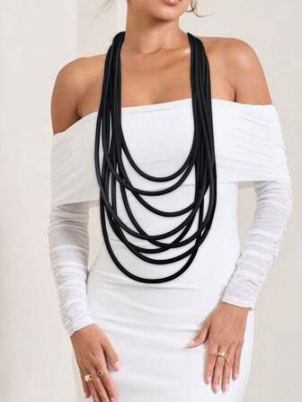 MARLIWOO 1pc Niche Punk Style Original Design Long Gothic Multi-Layer Spiral Fashion Necklace