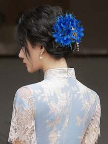 8朵逼真的红色孤挺花 - 波西米亚风格优雅女士头饰，饰以绿色叶片细节，适合夏季海滩、婚礼和派对，逼真的花瓣设计 - 彩色 - 查看 11